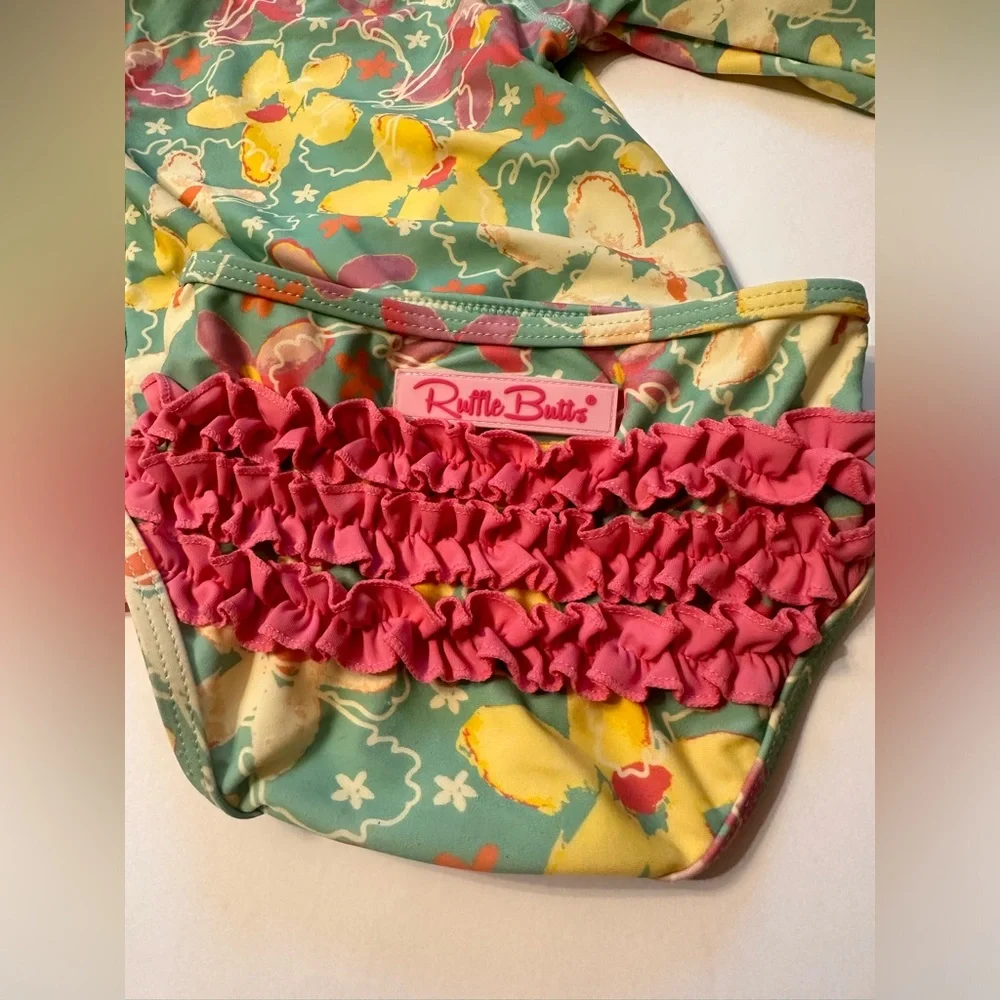 12-18M Ruffle Butts Mint Floral Ruffle Swim Set